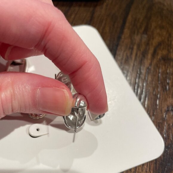 J.Crew Sculptural Silver Earrings Set of Three Brass Titanium Snap Hoops BO249 - Picture 4 of 7